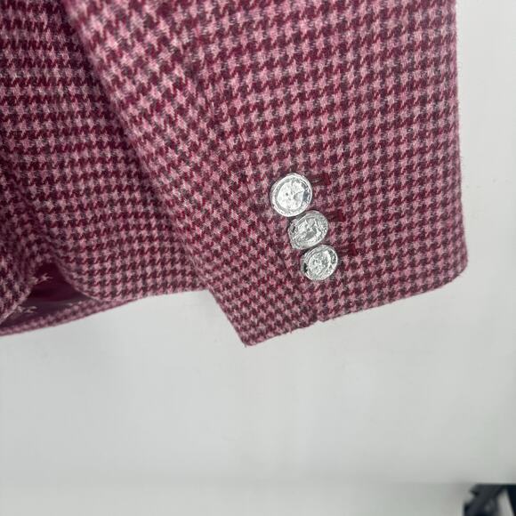 Talbots Pink Houndstooth Print Shetland Wool Two Button Blazer Jacket Size 16W - Picture 6 of 10